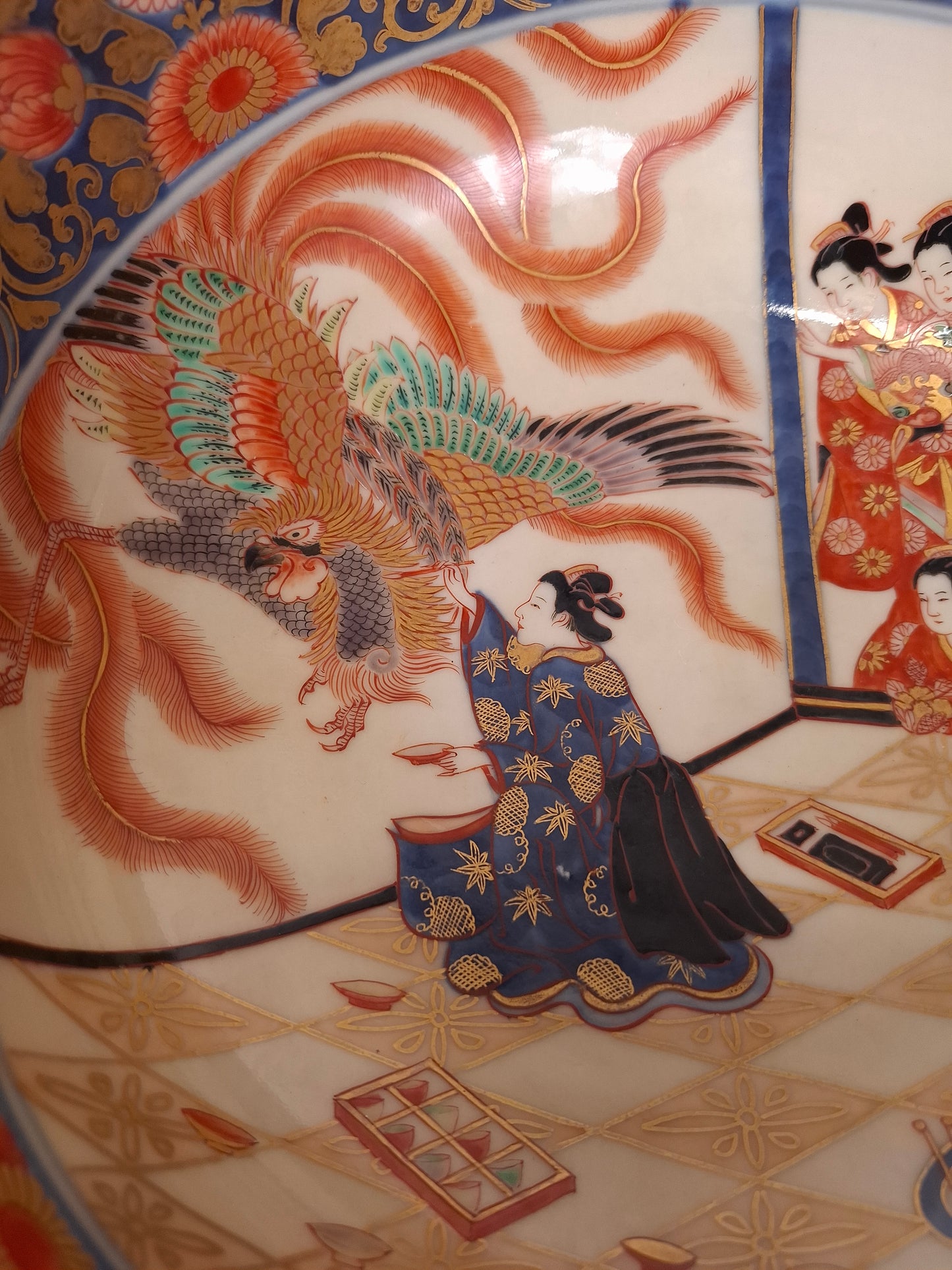 Grande jatte à punch japonaise imari antique avec une scène de Kitagawa Utamaro // Période Meiji - Vers 1900