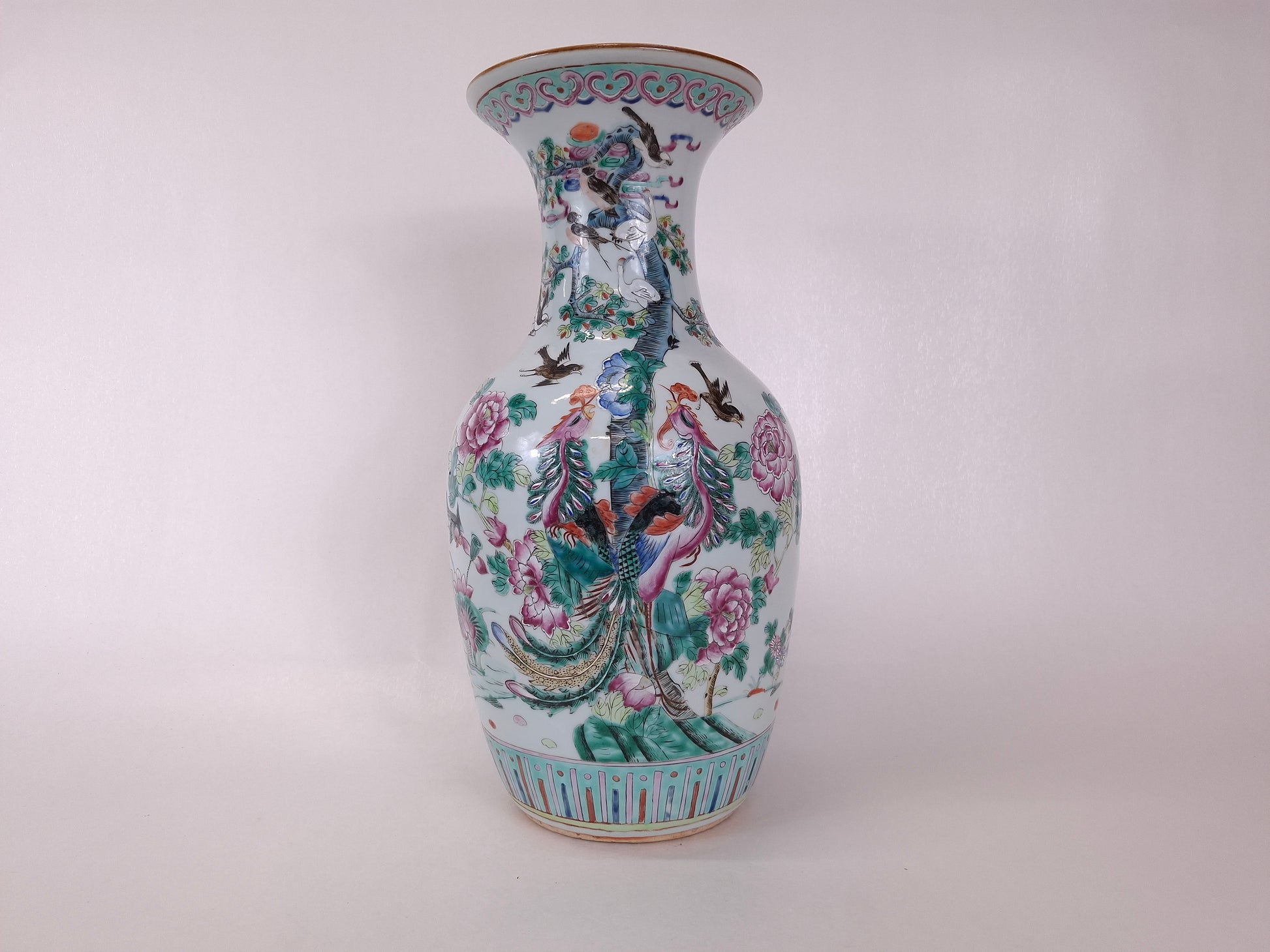 antique 19th century famille verte vase decorated with phoenixes and flowers