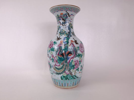 antique 19th century famille verte vase decorated with phoenixes and flowers