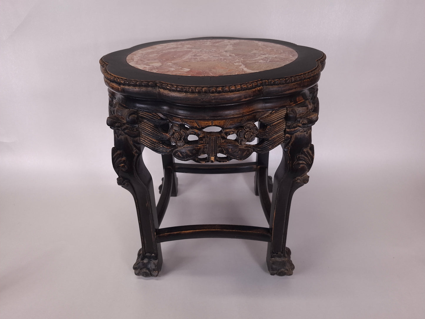 Handmade Chinese side table inlaid with a marble top