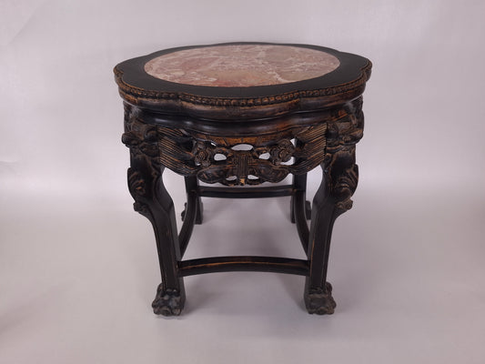 Handmade Chinese side table inlaid with a marble top