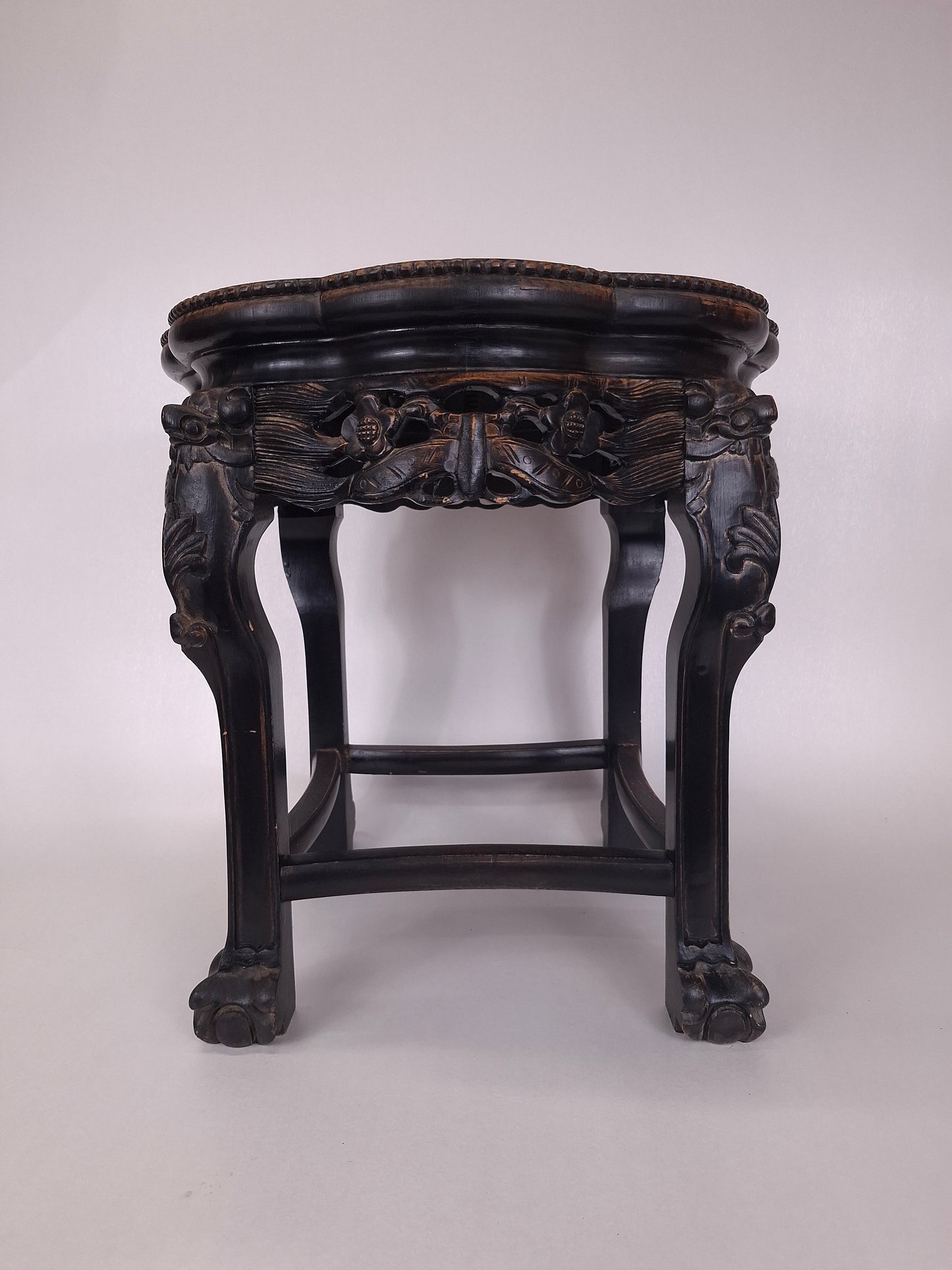 Chinese wooden side table with marble top // Mid 20th century