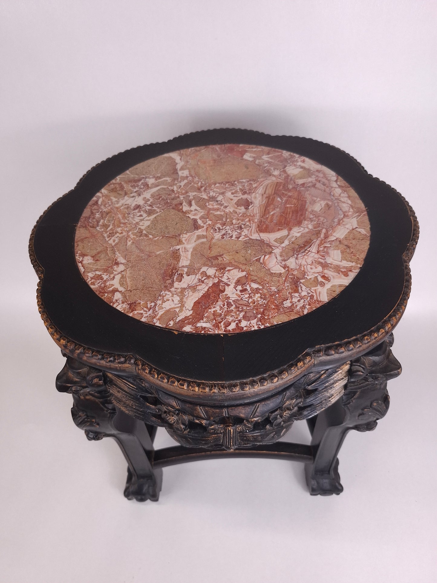Chinese wooden side table with marble top // Mid 20th century
