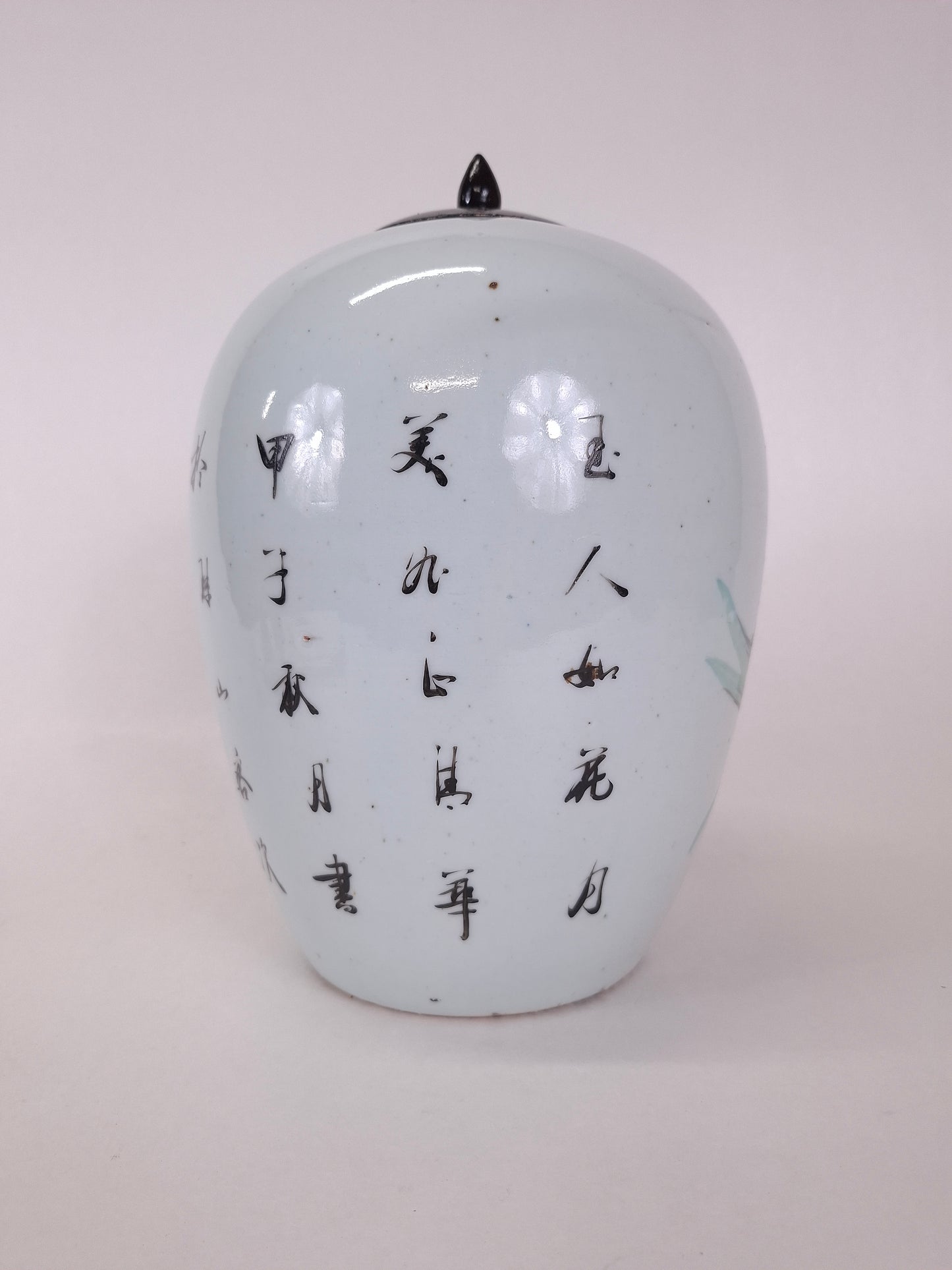 Ancien pot à gingembre chinois décoré d'une scène de jardin // Période République (1912-1949)
