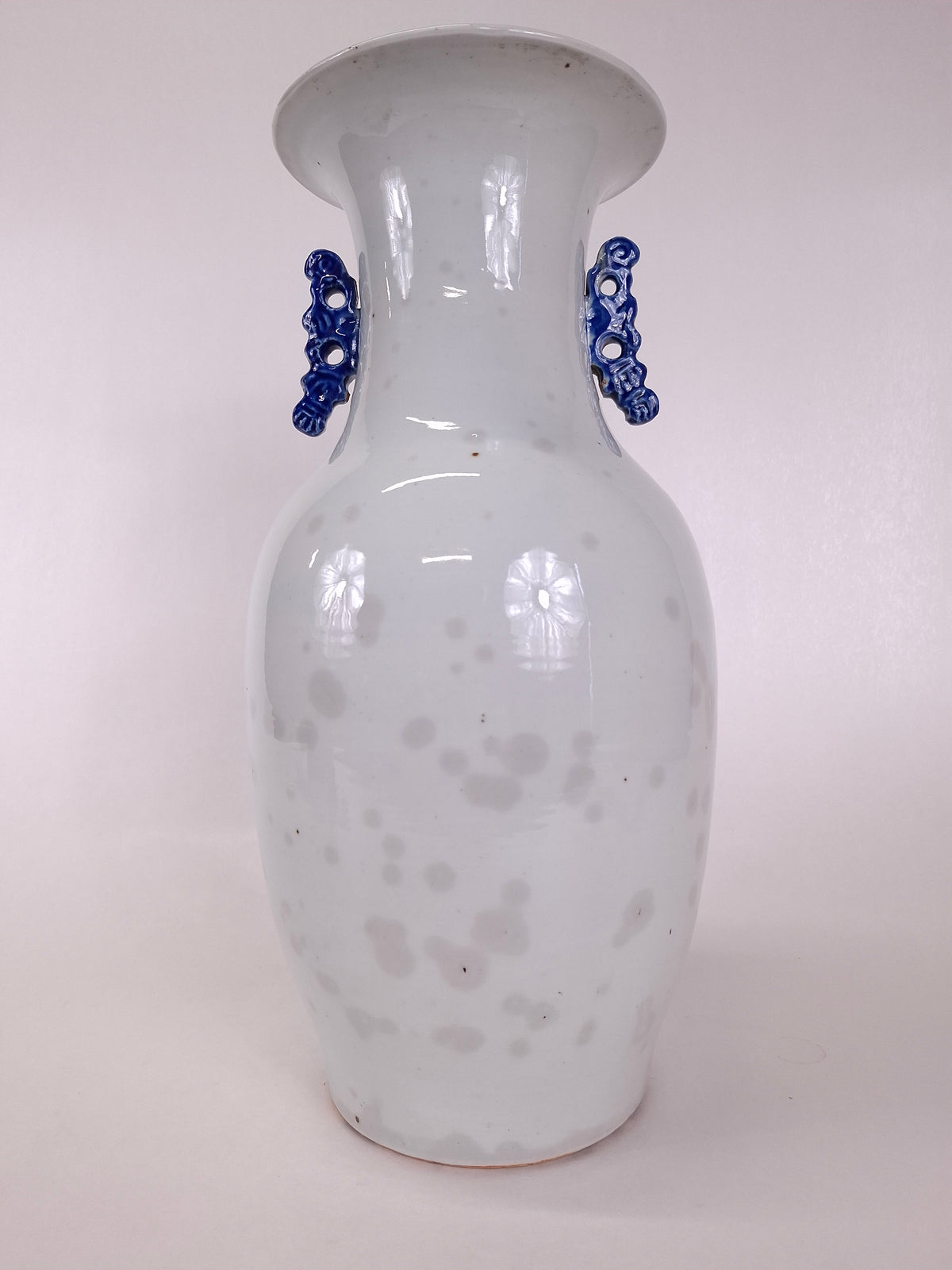 Vase chinois ancien décoré d'oiseaux et de fleurs // Bleu et blanc - Dynastie Qing - XIXe siècle