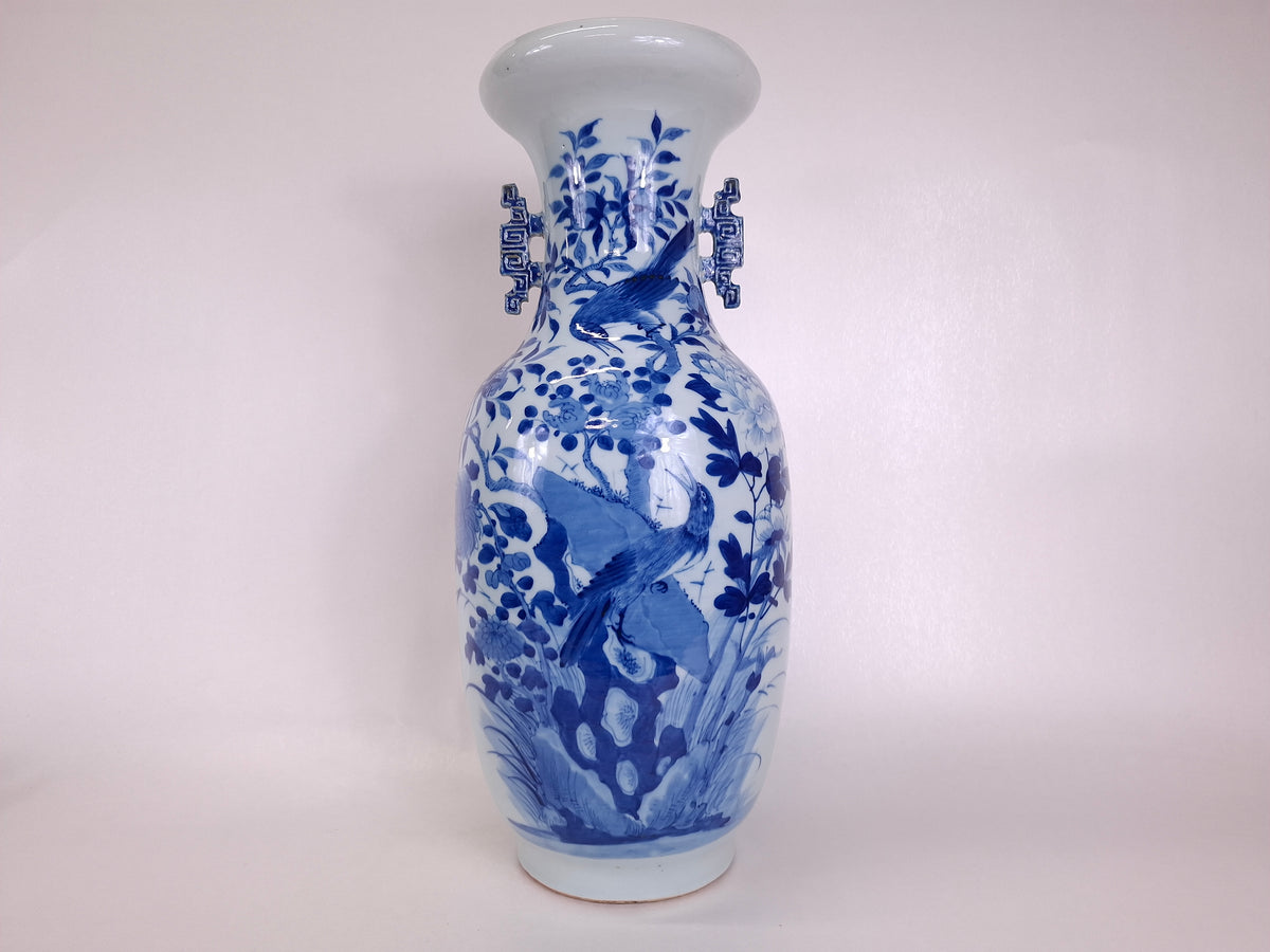 Vaso chinês antigo grande decorado com pássaros e flores // Dinastia Qing - século XIX