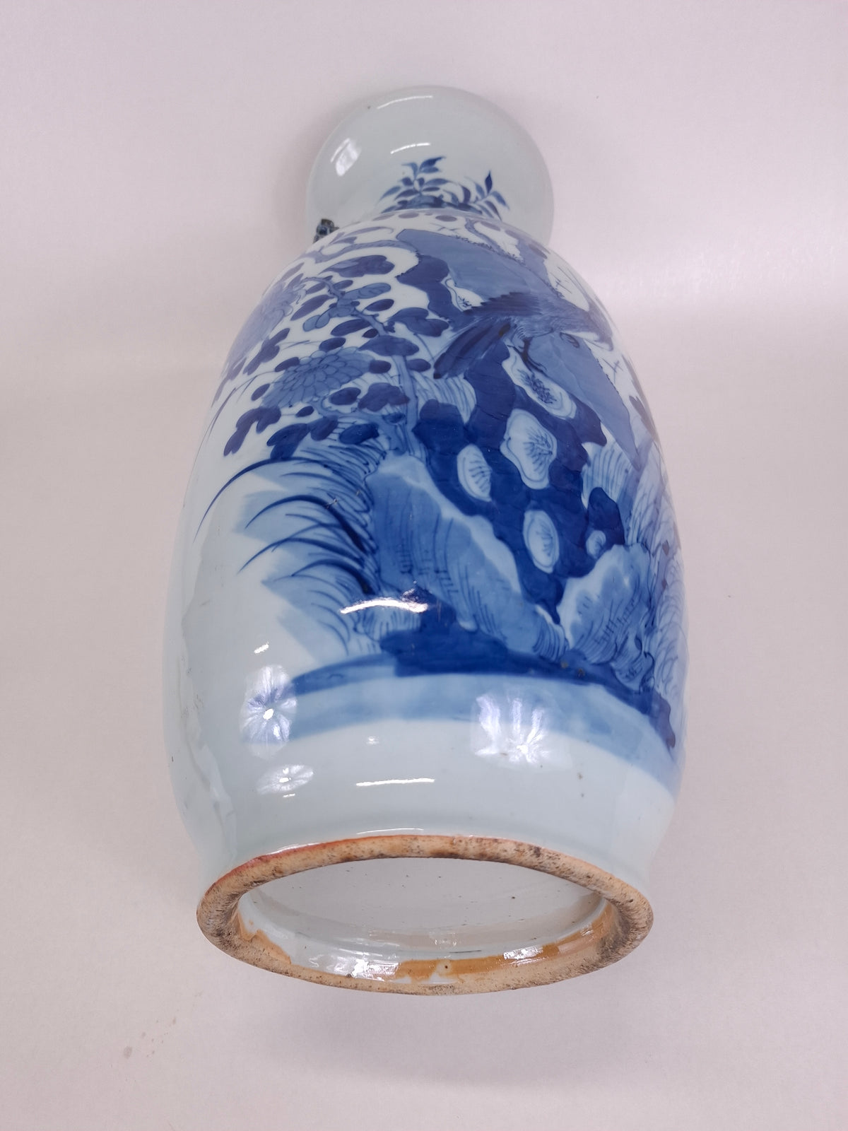 Vaso chinês antigo grande decorado com pássaros e flores // Dinastia Qing - século XIX