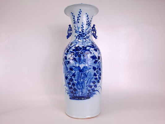 Large antique Chinese vase decorated with flowers // Blue and white - Qing Dynasty - 19th century