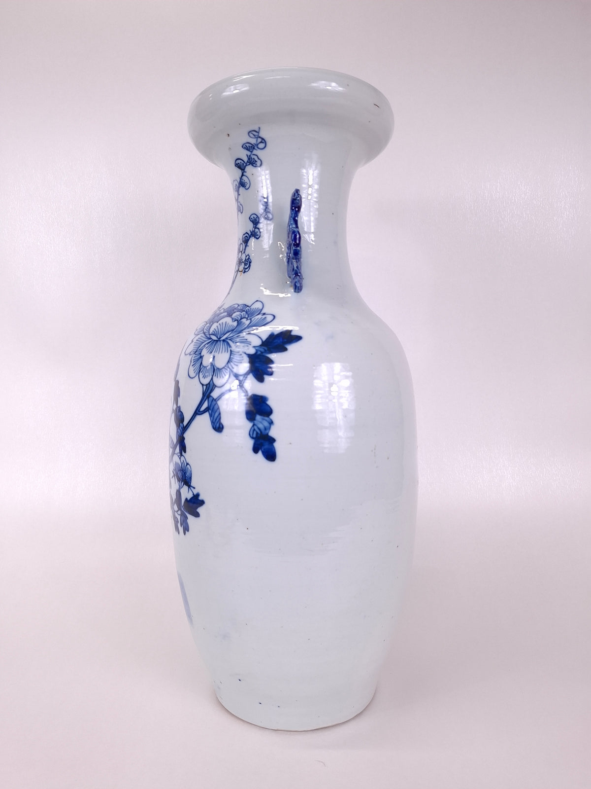 Vaso chinês antigo grande decorado com pássaros e flores // Dinastia Qing - século XIX