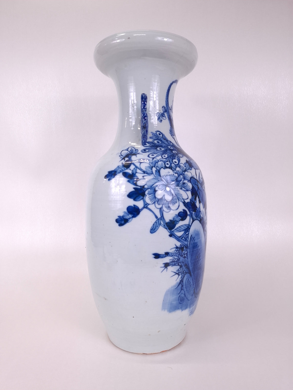 Vaso chinês antigo grande decorado com pássaros e flores // Dinastia Qing - século XIX
