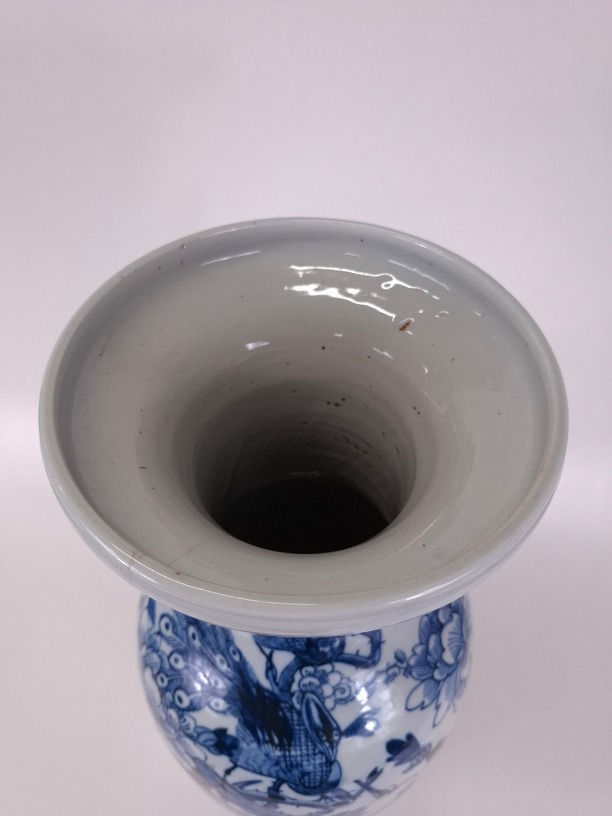 Vaso chinês antigo grande decorado com pássaros e flores // Dinastia Qing - século XIX