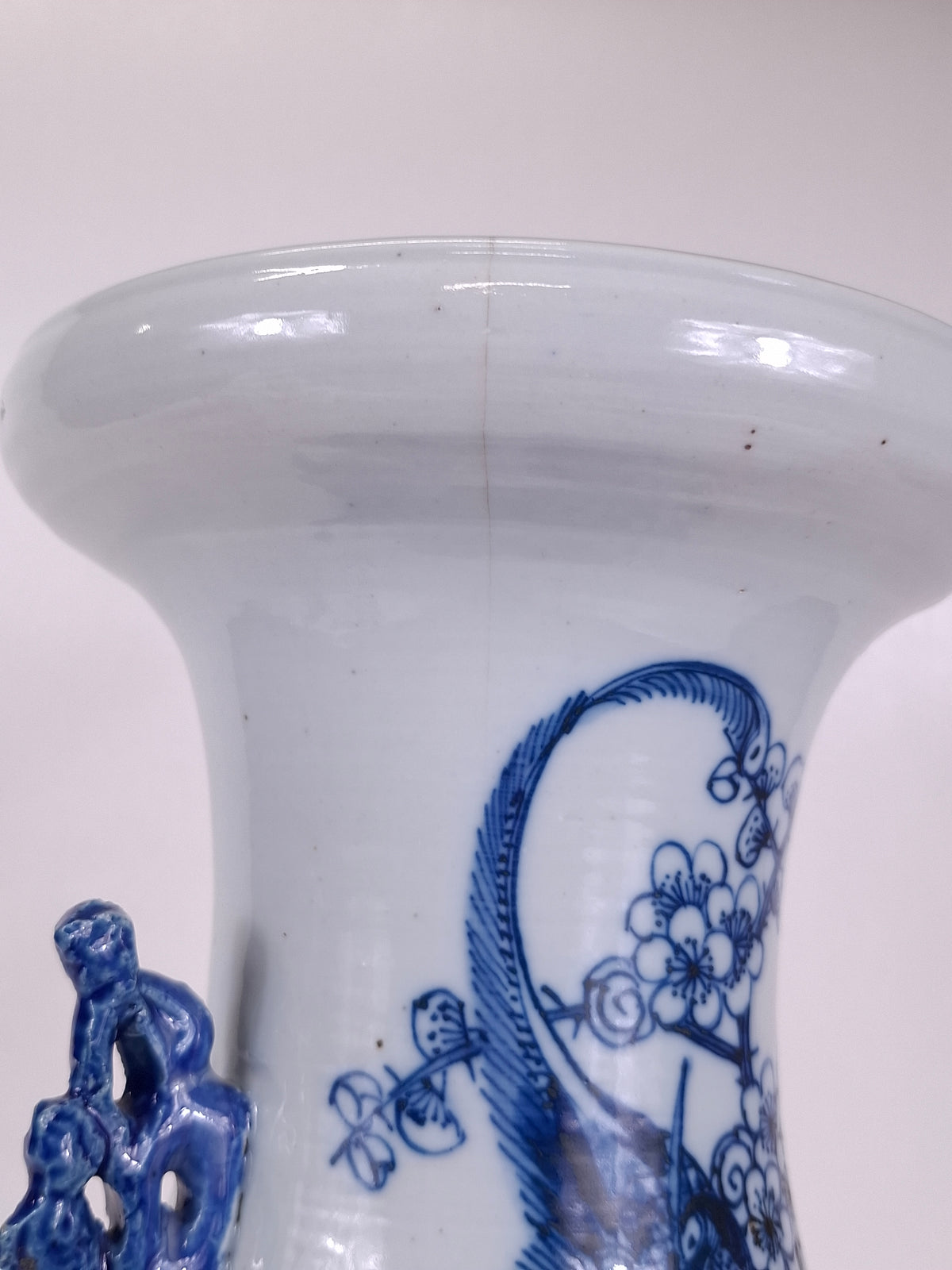 Vaso chinês antigo grande decorado com pássaros e flores // Dinastia Qing - século XIX