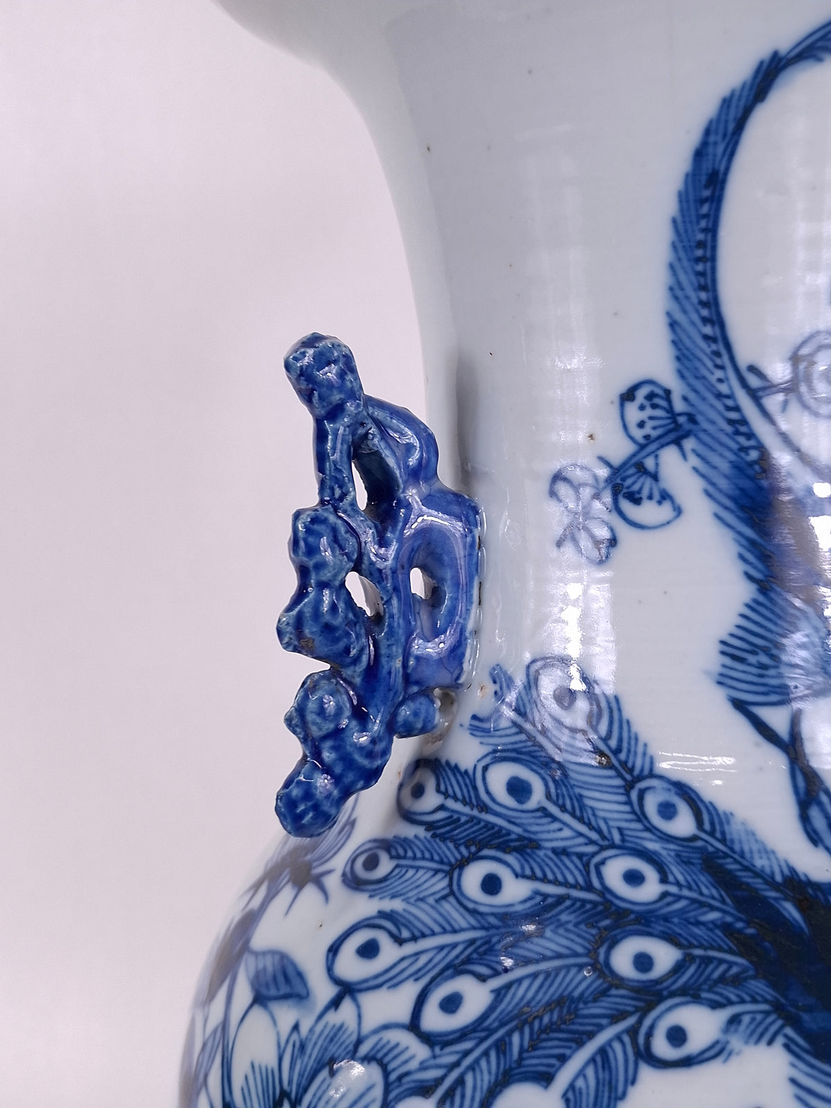 Vaso chinês antigo grande decorado com pássaros e flores // Dinastia Qing - século XIX