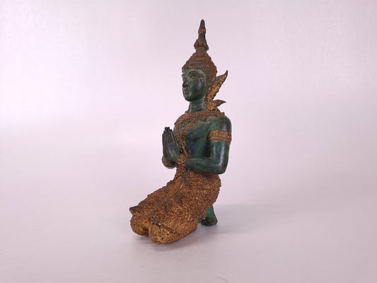 Bronze gilded Buddhism tepphanom statue in meditative posture // Thailand - 20th century