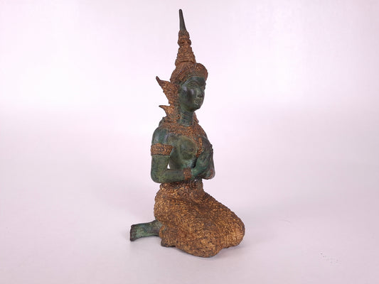 Bronze gilded Buddhism tepphanom statue in meditative posture // Thailand - 20th century