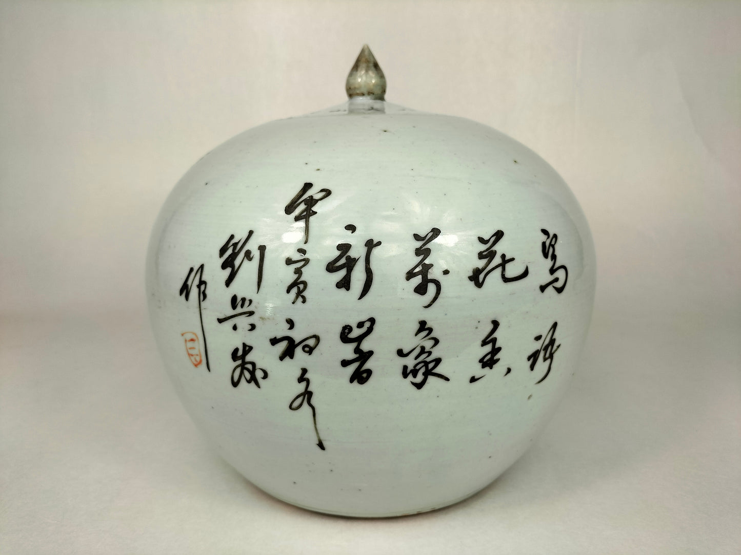 Ancien pot à gingembre chinois qianjiang cai décoré d'un oiseau et de fleurs // Dynastie Qing - 19e siècle