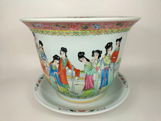 Vaso grande XL família rosa decorado com senhoras chinesas // século XX