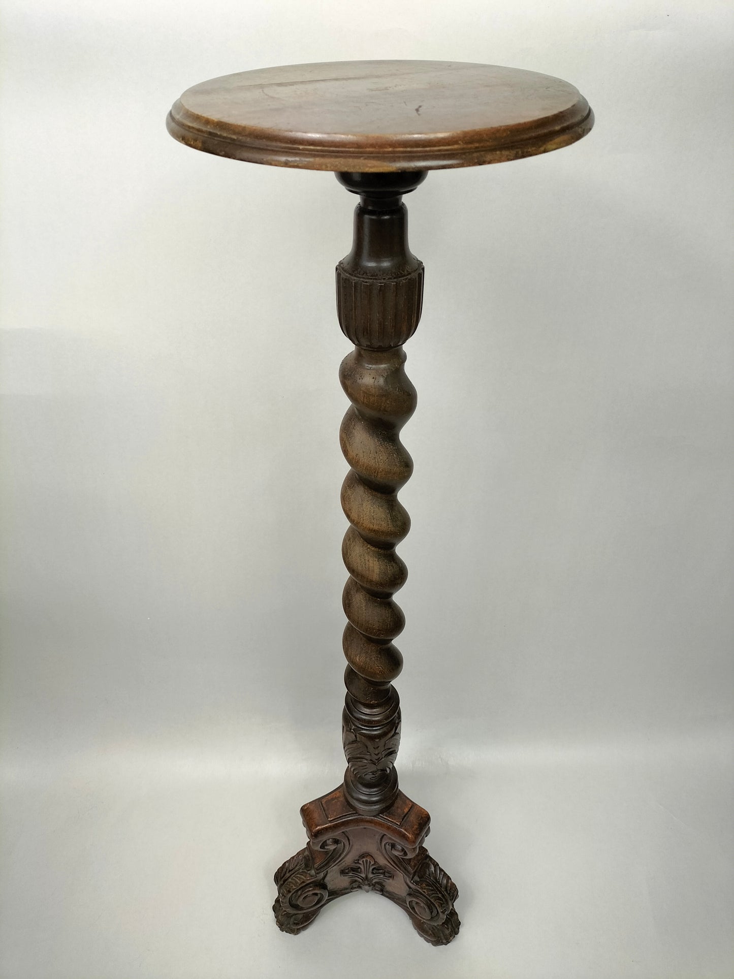 古董法国橡木大麦麻花植物架 // 柱 - 19 世纪