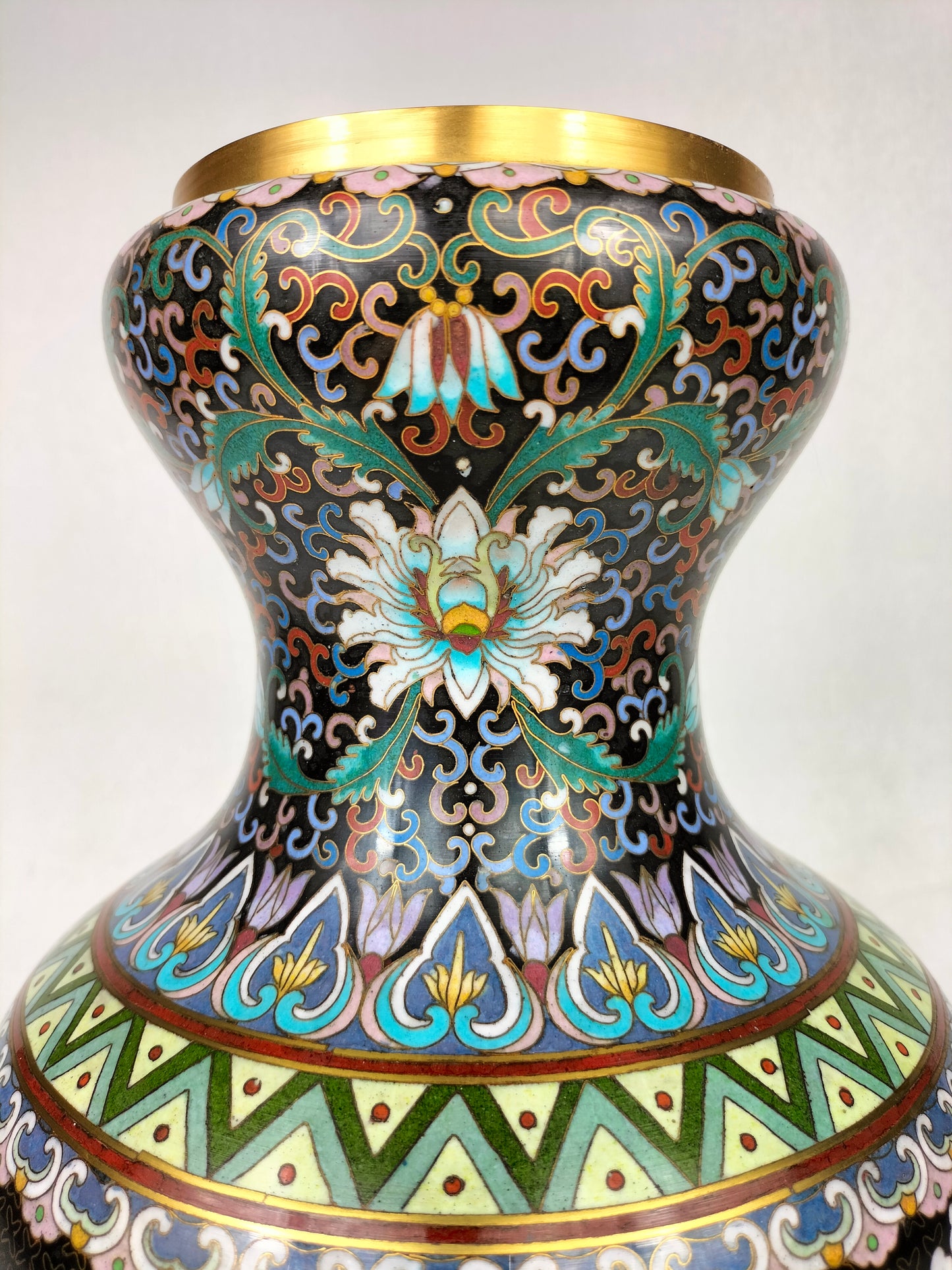 Vintage Chinese cloisonne vase decorated with flowers and butterflies // Mid 20th century