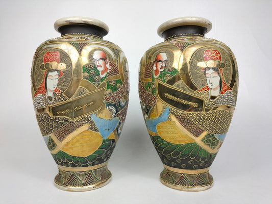 Pair of antique Japanese satsuma vases