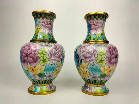 Pair of Chinese cloisonne millefleur vases