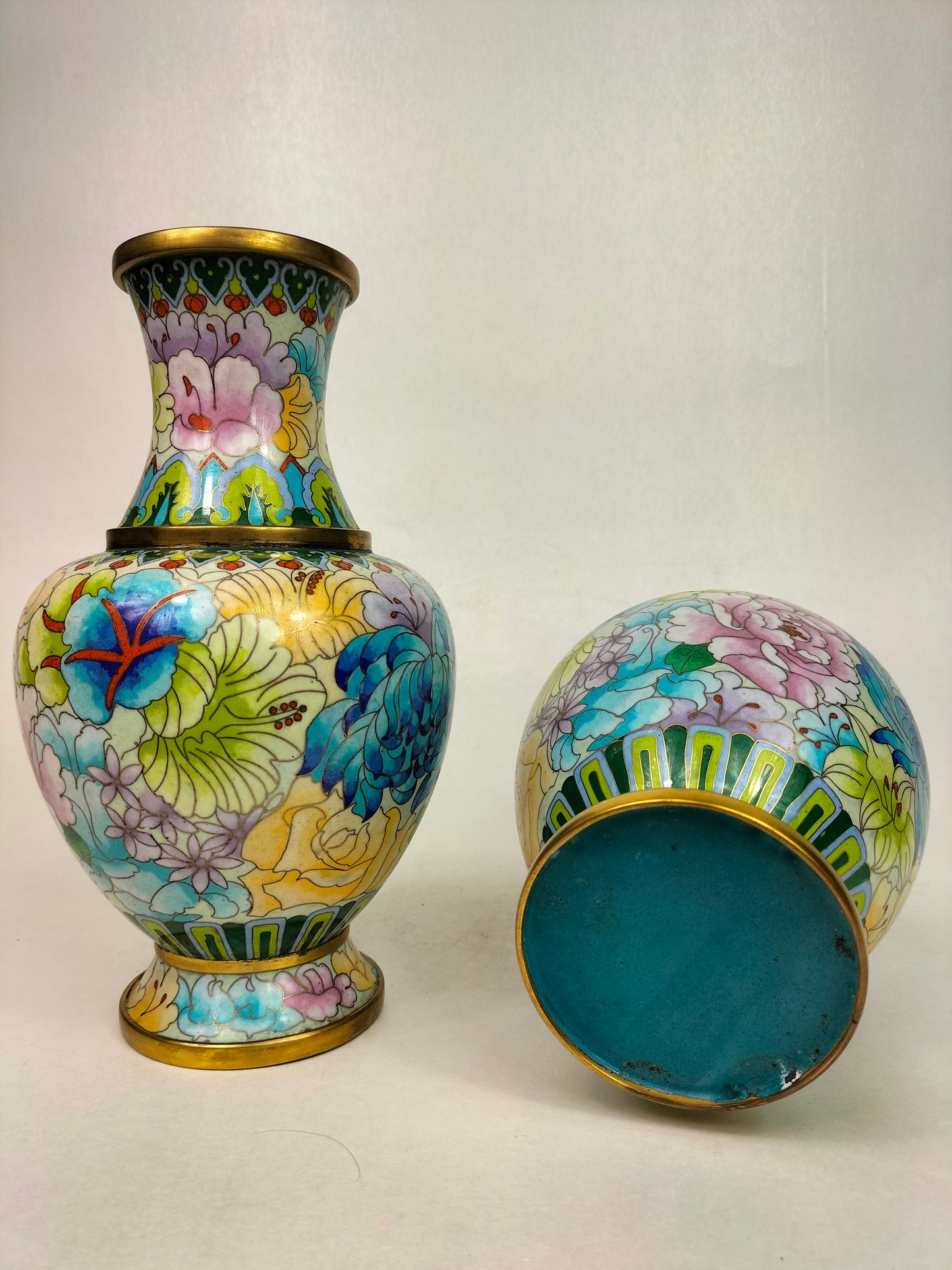 Pair of Chinese cloisonne enamel millefleur vases // 20th century