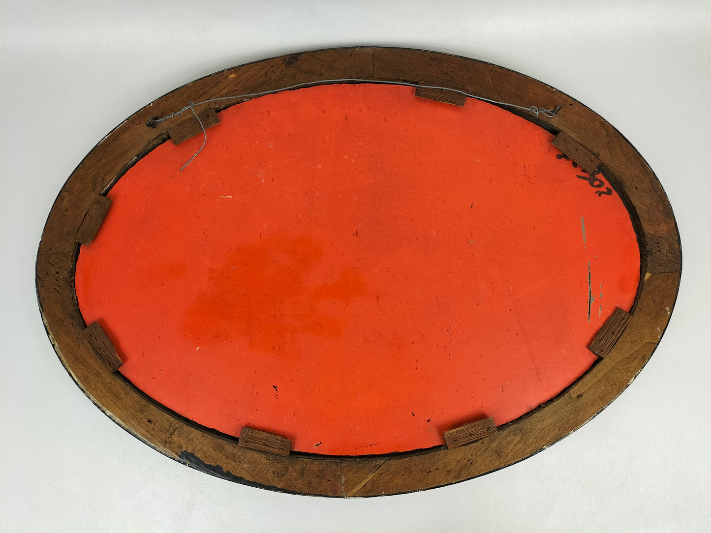 法式椭圆形装饰艺术镜子，带程式化木雕 // 1930-1950