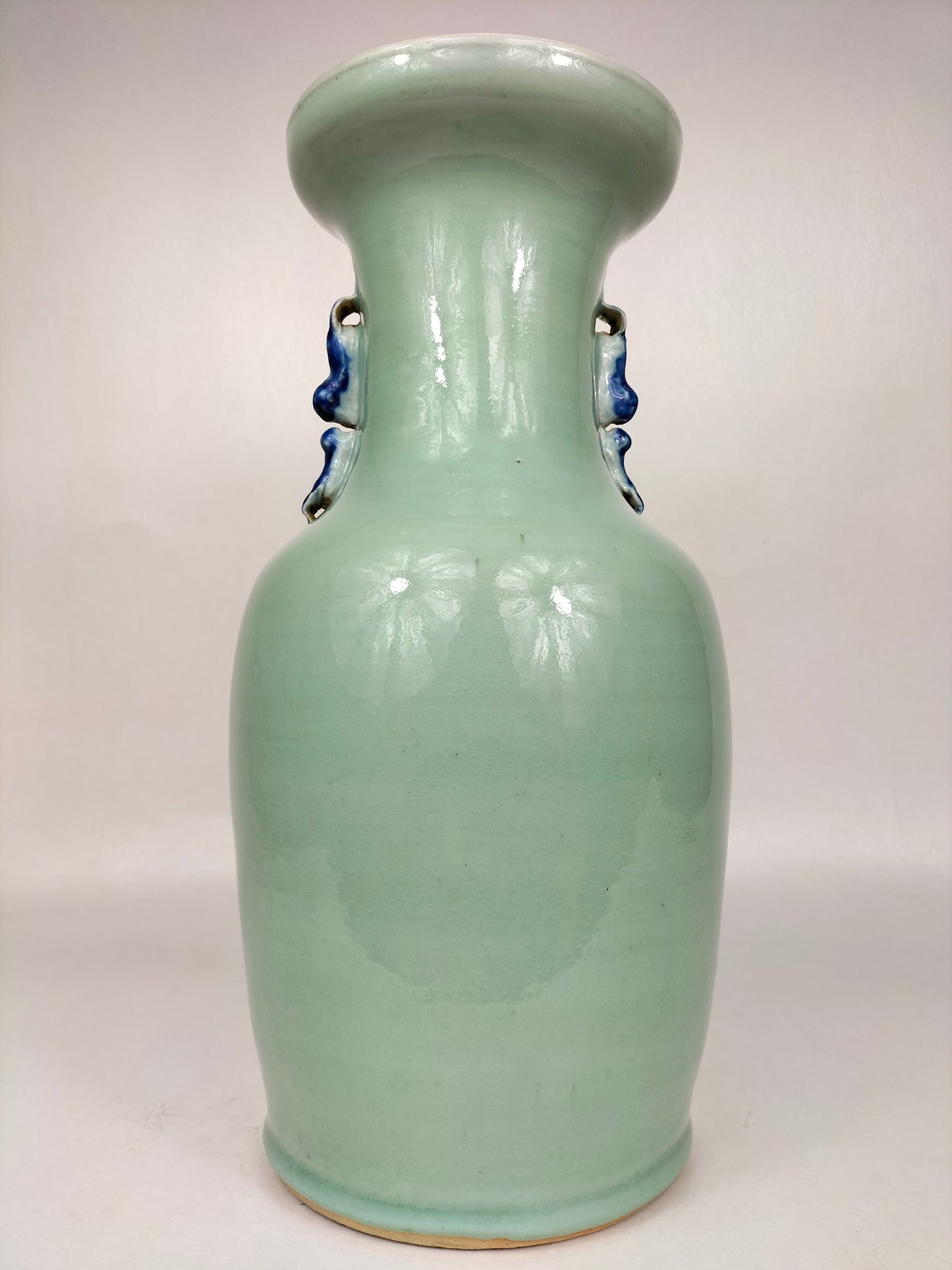 Antique Chinese celadon colored vase decorated with bird and flowers // Qing Dynasty - 19th century