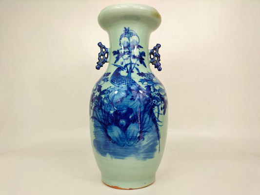 Antique Chinese 19th century celadon vase with bird and flowers