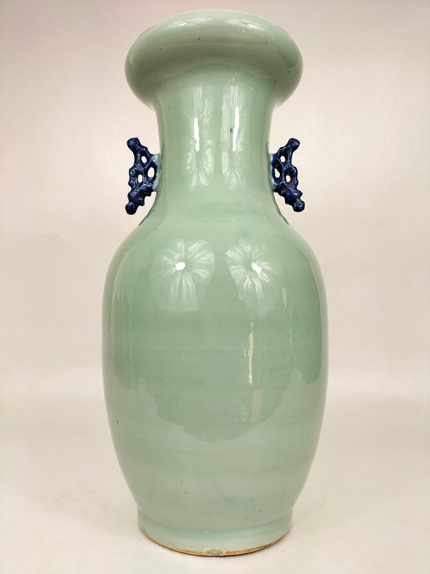 Vase chinois antique couleur céladon à décor d'un oiseau et de fleurs // Dynastie Qing - 19ème siècle