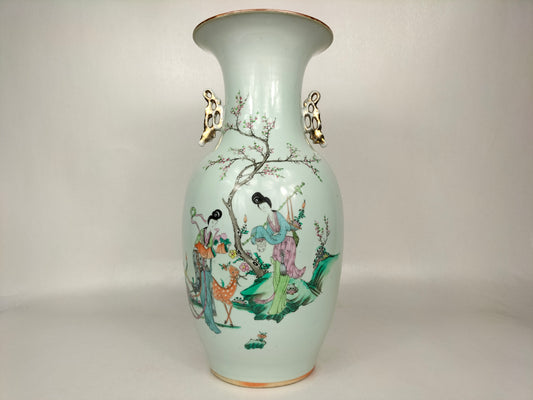 antique Chinese Republic poem vase with ladies in a garden