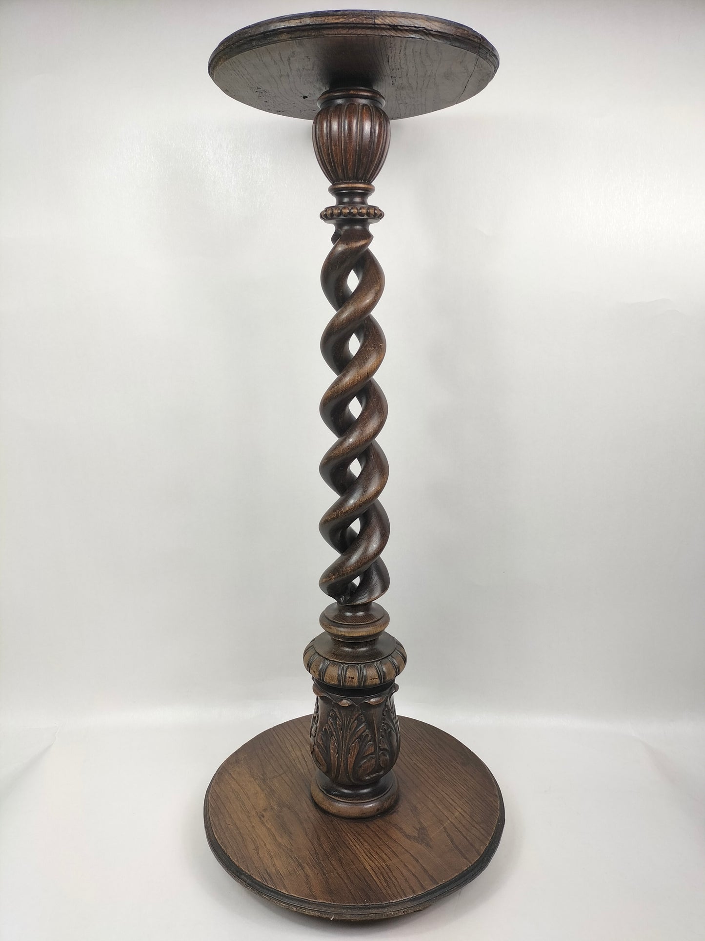 大型手工古董大麦麻花植物架 // 橡木 - 比利时 - Early 20th century