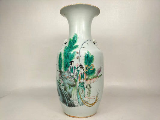 antique Chinese Republic qiajiang style poem vase decorated with a garden scene