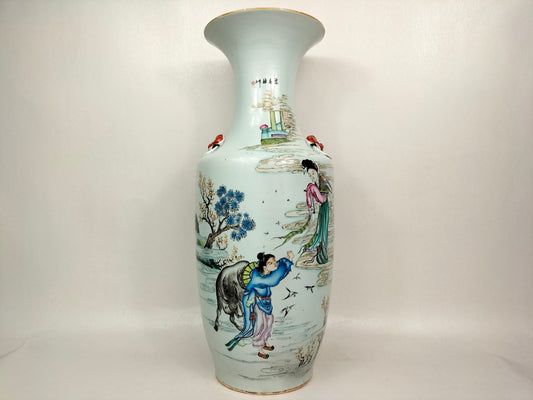 Large antique Chinese vase decorated with figures and water buffalo // Republic Period (1912-1949)