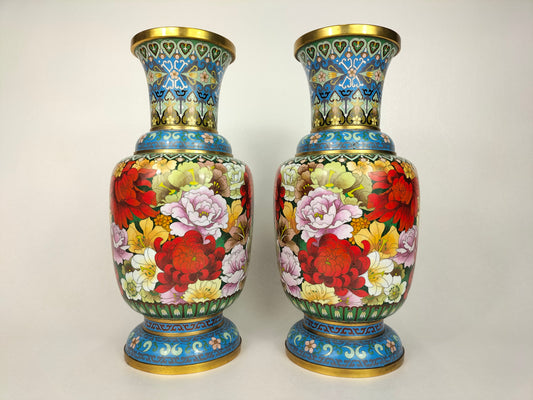 Grande par de vasos cloisonne millefleur chineses // século XX