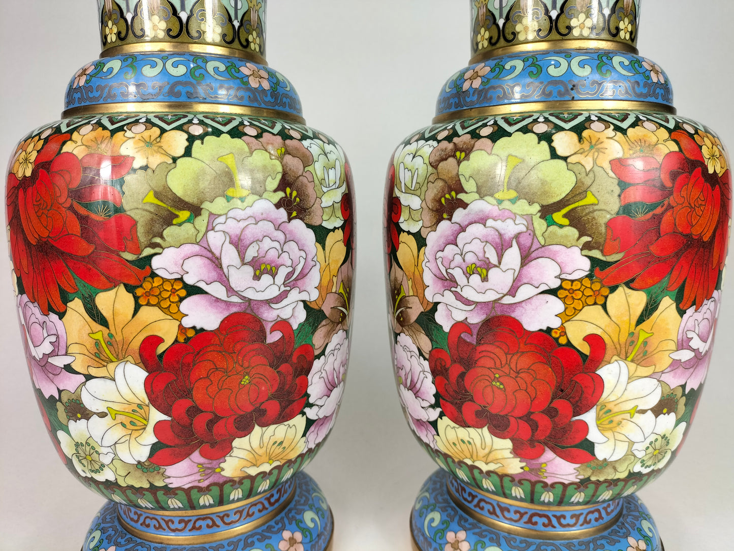 Large pair of Chinese cloisonne millefleur vases // 20th century
