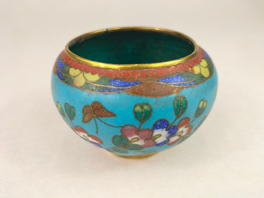 Antique Chinese cloisonne enamel jar decorated with flowers and birds