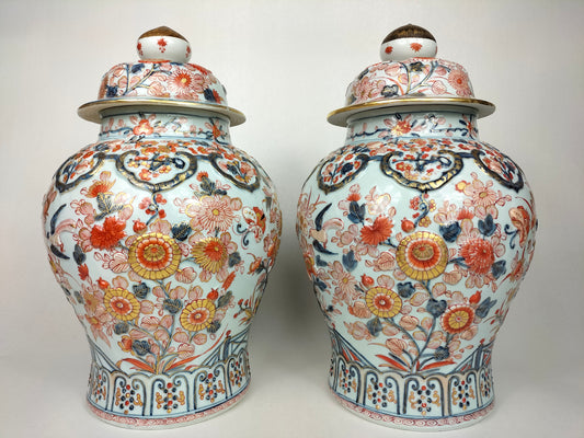 Pair of large antique 19th century Samson imari lidded vases 