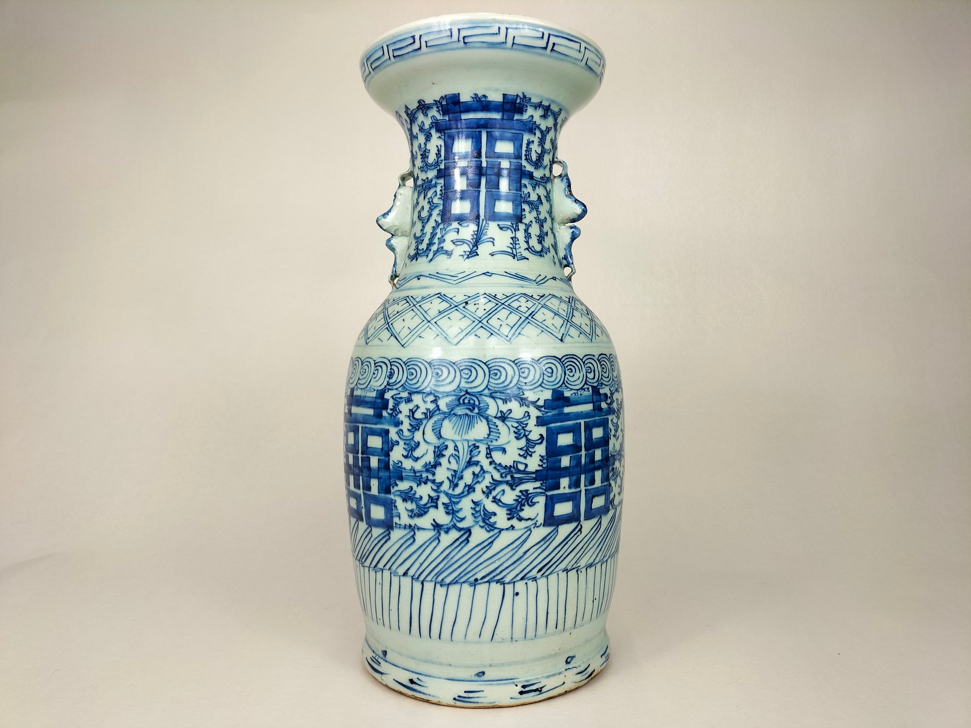 Antique 19th century Chinese blue white double happiness vase