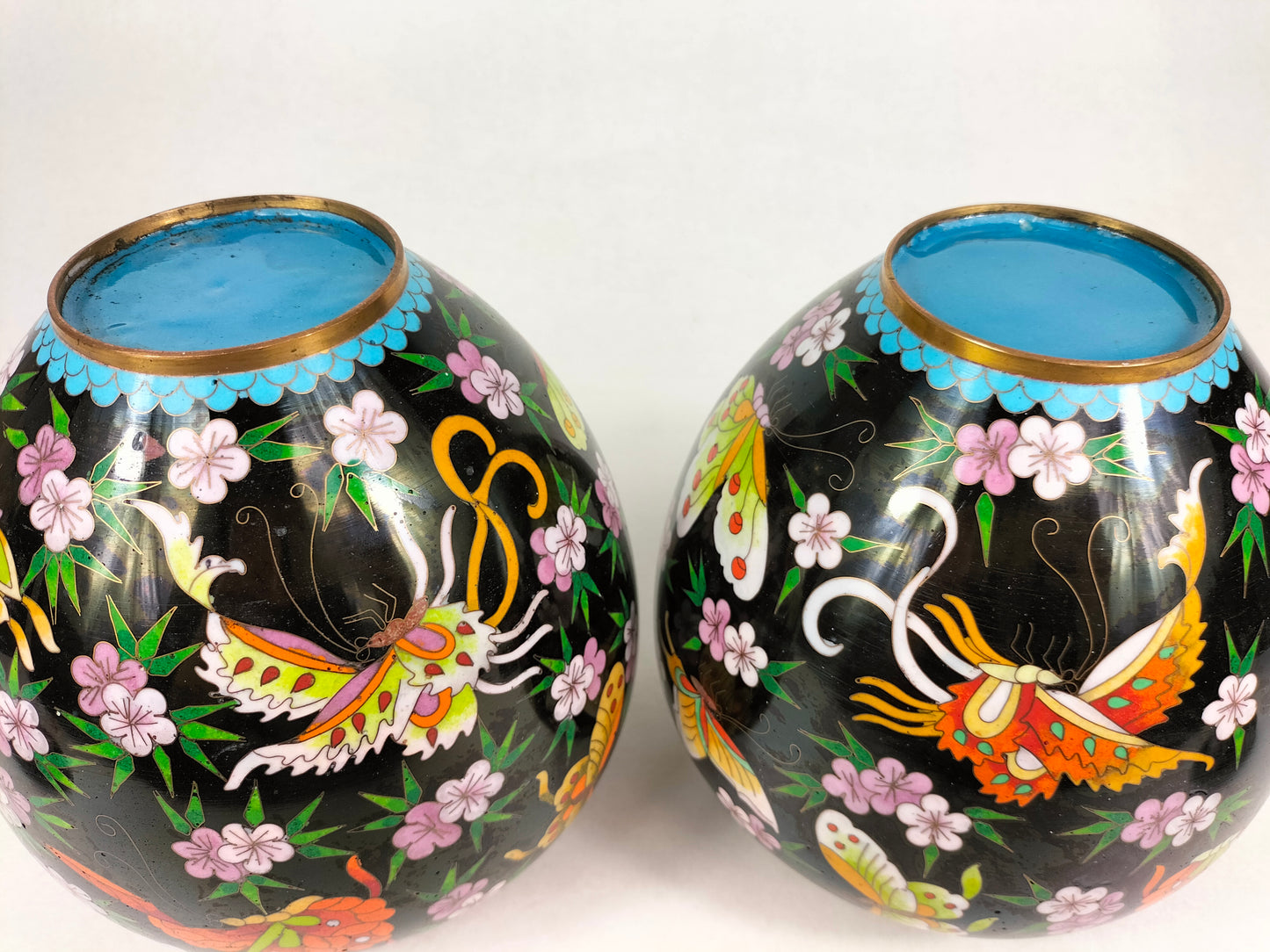 Cặp lọ gừng cloisonne Trung Quốc được trang trí hình con bướm // thế kỷ 20