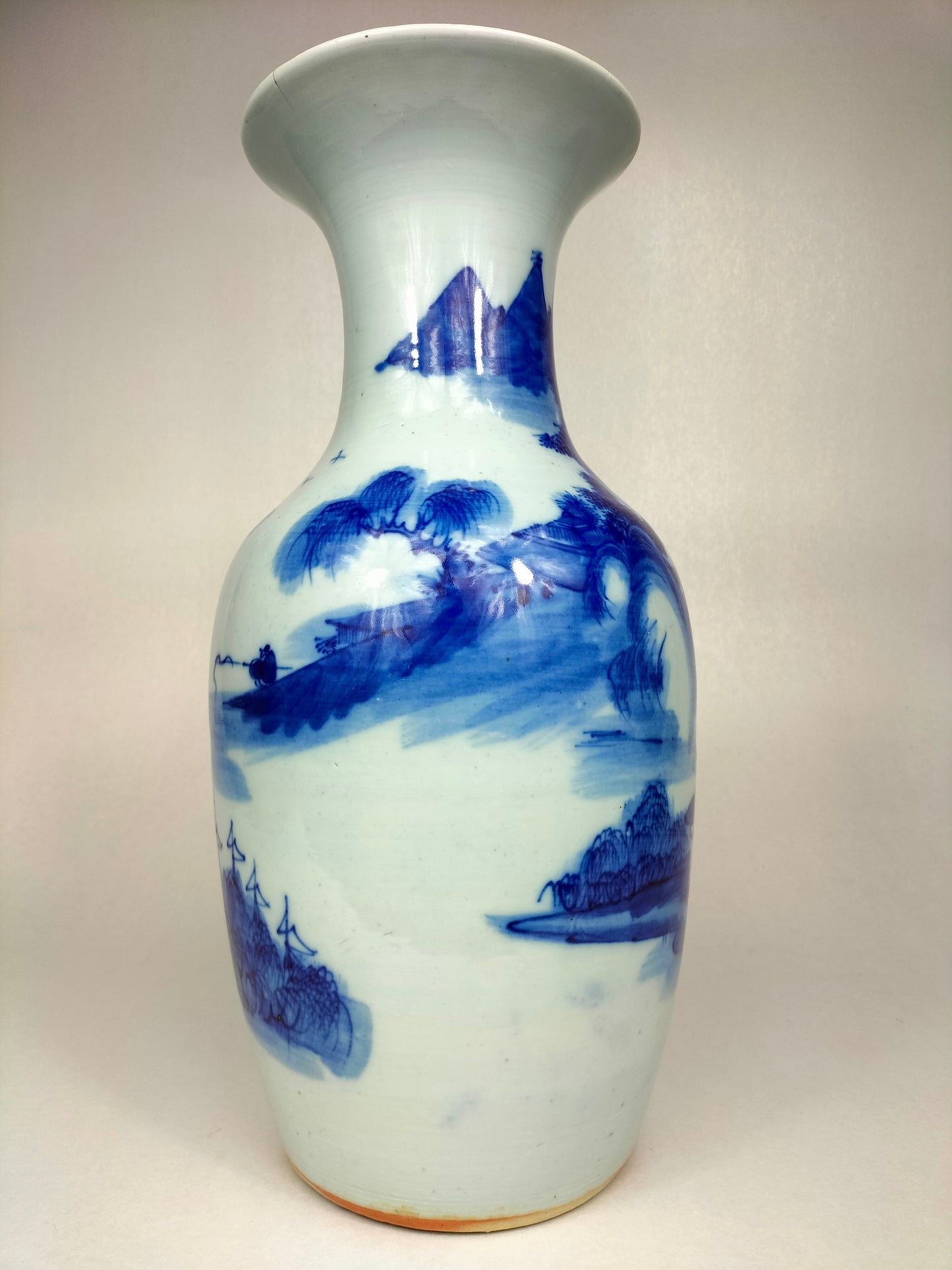 Vase chinois ancien à décor d'un paysage // Bleu et blanc - Dynastie Qing - 19ème siècle