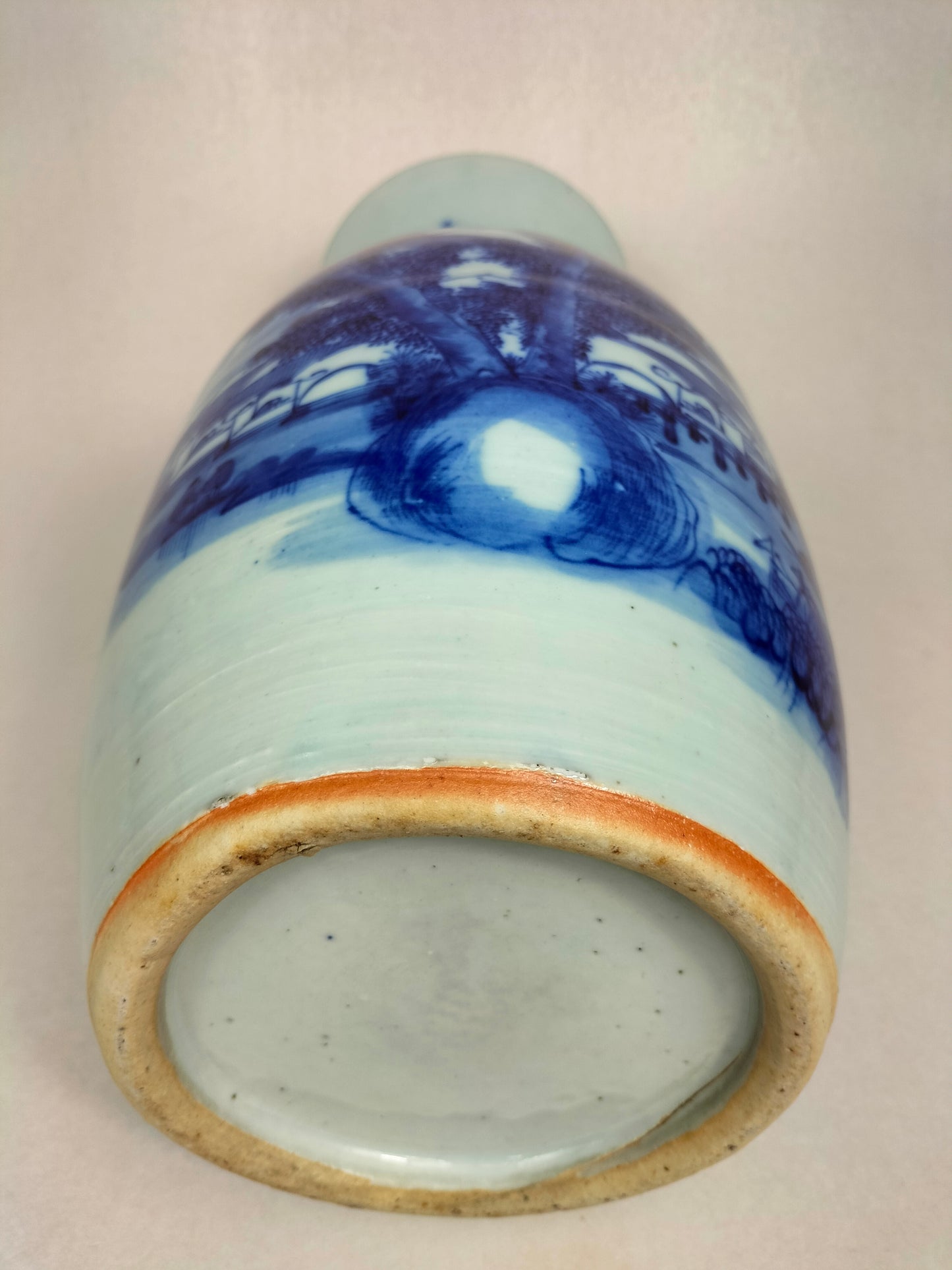 Antique Chinese vase decorated with a landscape // Blue and white - Qing Dynasty - 19th century