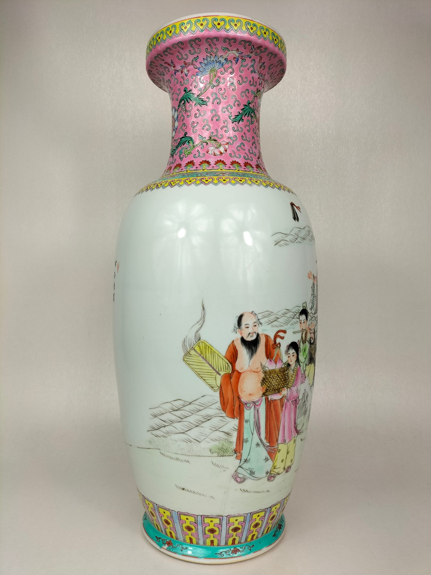 Vaso grande da família rosa chinesa decorado com 8 imortais // marca Qianlong - século XX