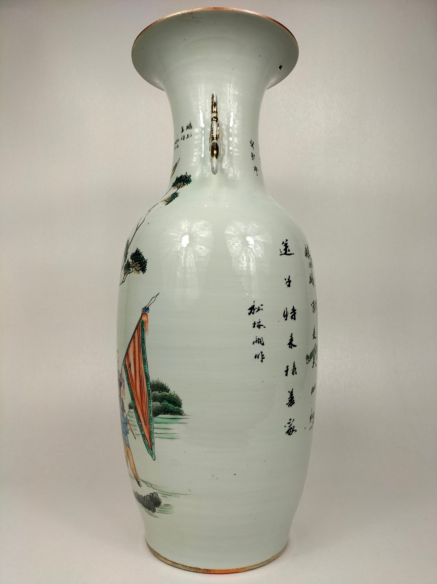 大型古董中国钱江花瓶装饰有游行//民国时期（1912-1949）