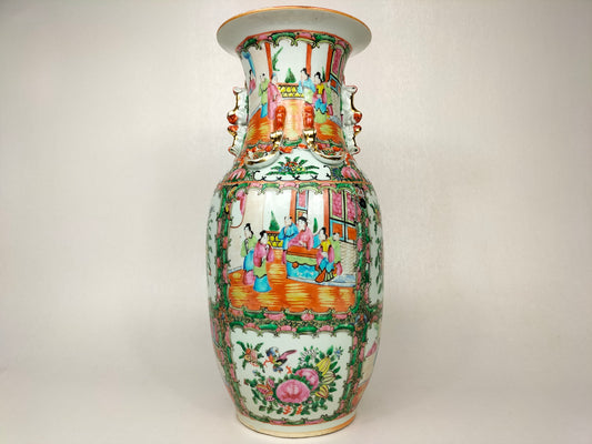 Large antique 19th century Chinese canton rose medallion vase
