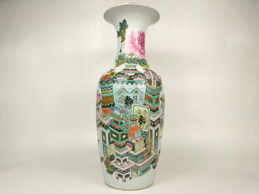 Grande vaso chinês antigo qianjiang cai decorado com antiguidades // Dinastia Qing - Ca. 1900