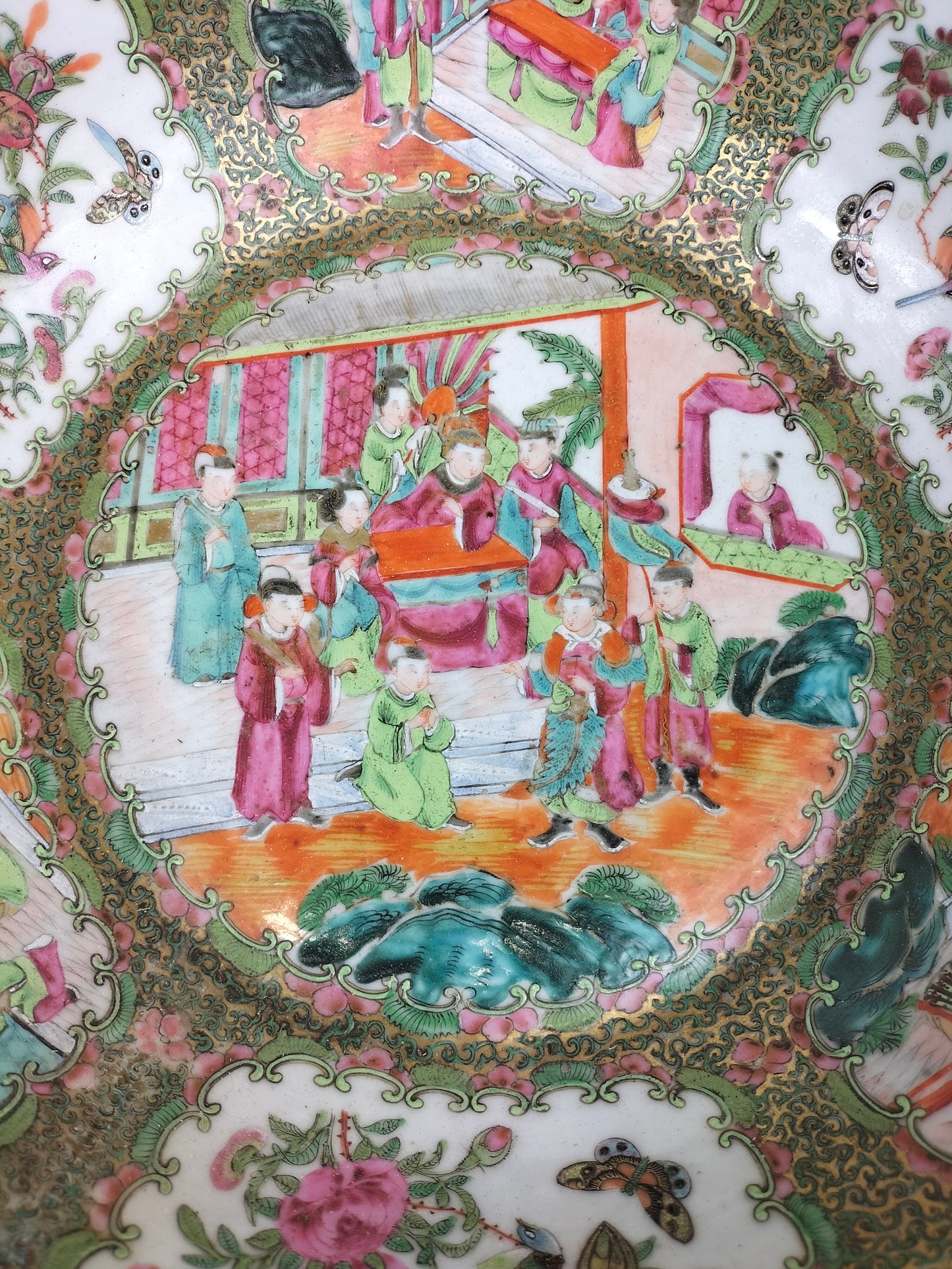 Grand bol médaillon rose canton chinois antique XL // Dynastie Qing - 19ème siècle