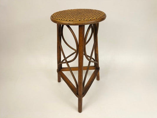 带编织台面的老式藤制植物桌//比利时-20 世纪中叶
