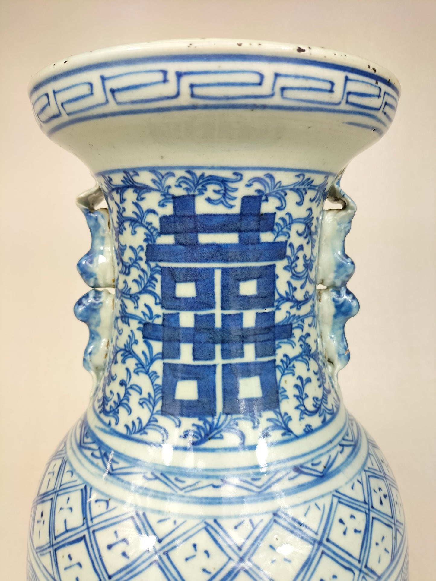 Antigo vaso de casamento chinês duplo felicidade / Dinastia Qing - século XIX