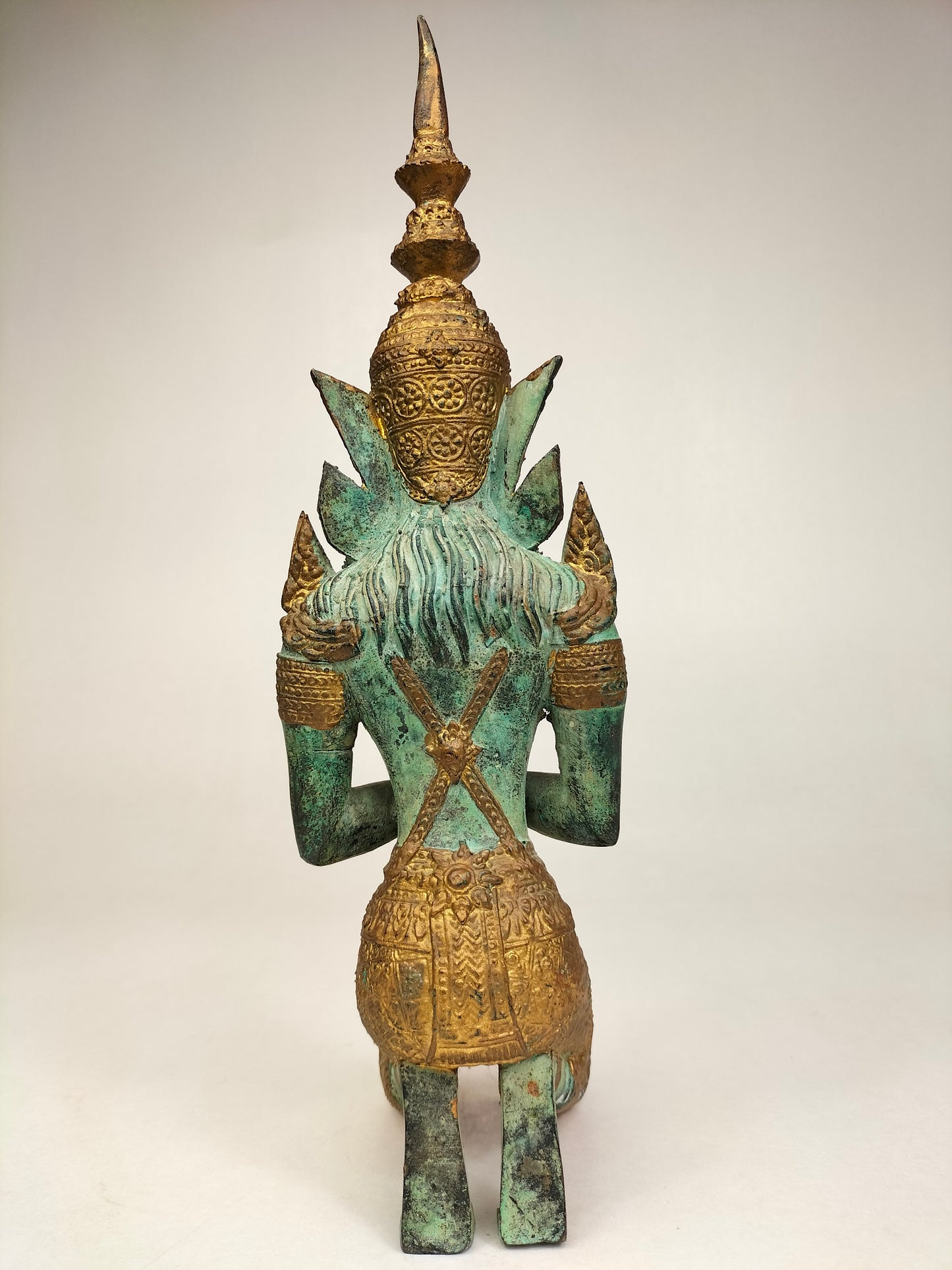 Bronze gilded temple guardian in a praying position // Thailand - 20th century
